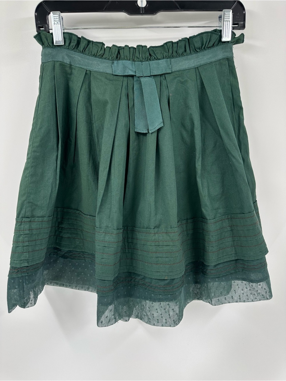 Saurette Dark Green Pleated A-Line Skirt with Waist Tie Fairy Sz L (8-10) fairy
